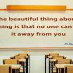 The beautiful thing about learning is that no one can take it away from you.