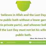Whoever believes in Allah and the Last Day must not enter the public bath without a lower garment (to cover his private parts)